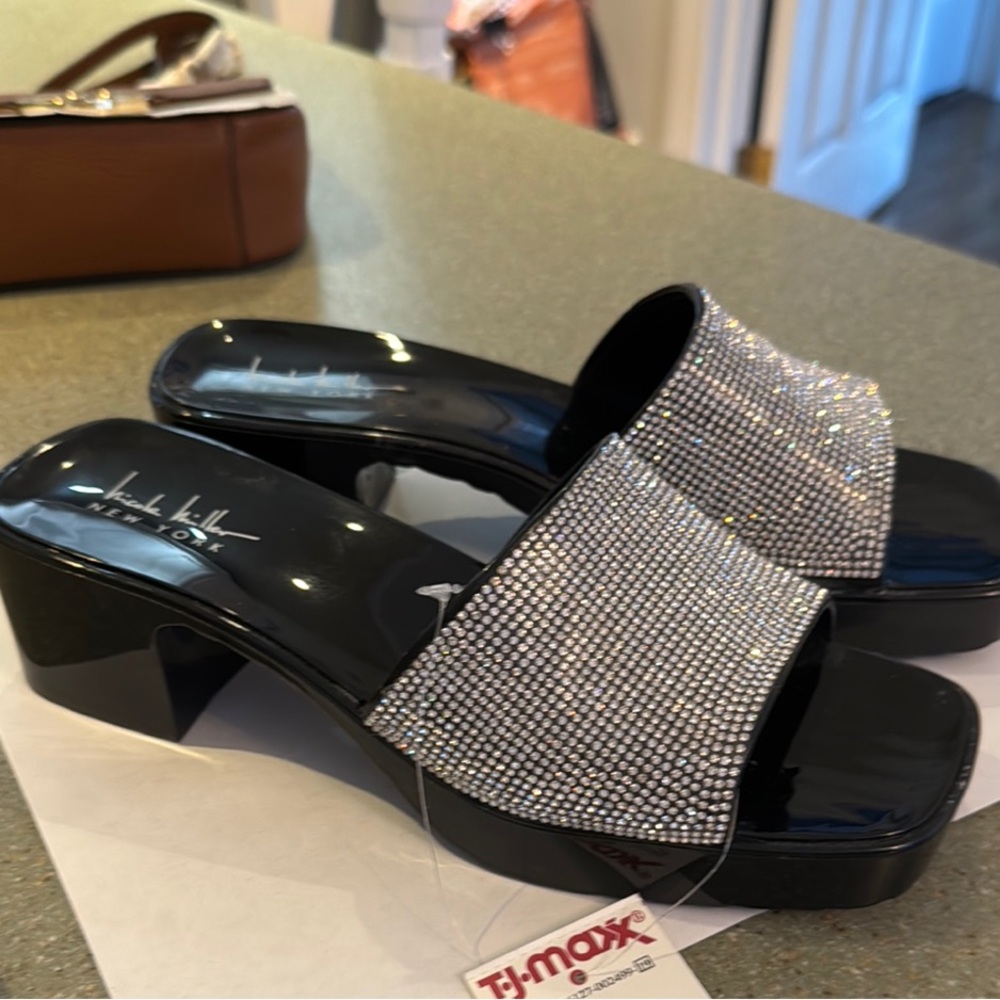 Vince Camuto Black Rhinestone Slide Sandals
